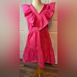 ANDTHEWHY Worries Hot Pink‎ Ruffle Dress Barbiecore Size Large New